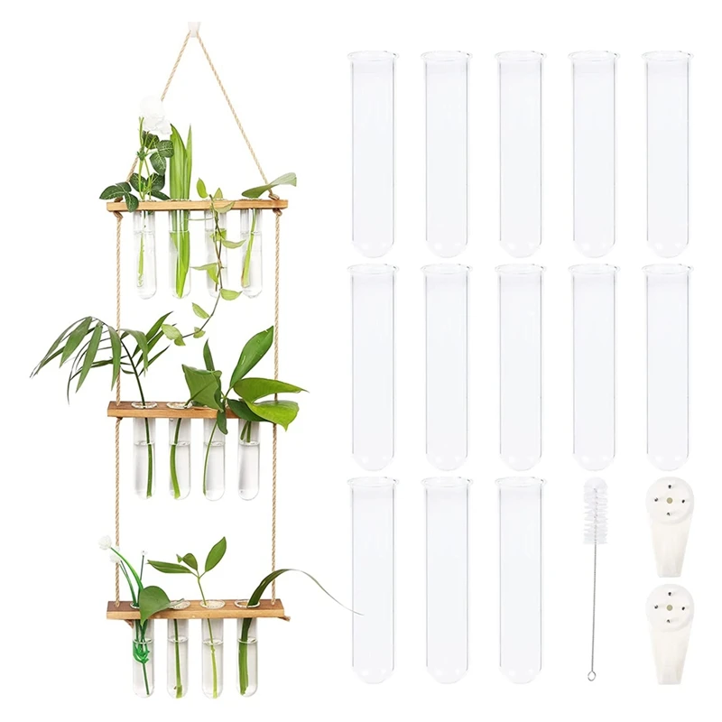 

Фотостеклянный Террариум: 3-ярусная станция для размножения растений с деревянной подставкой-комнатная подвесная испытательная трубка