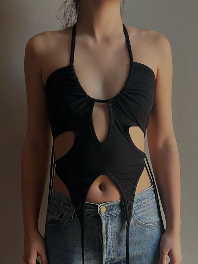 

Сексуальный укороченный топ Ggbaofan с лямкой на шее, без рукавов, с вырезами, для женского клуба, летний топ на бретельках, уличная одежда, 2023