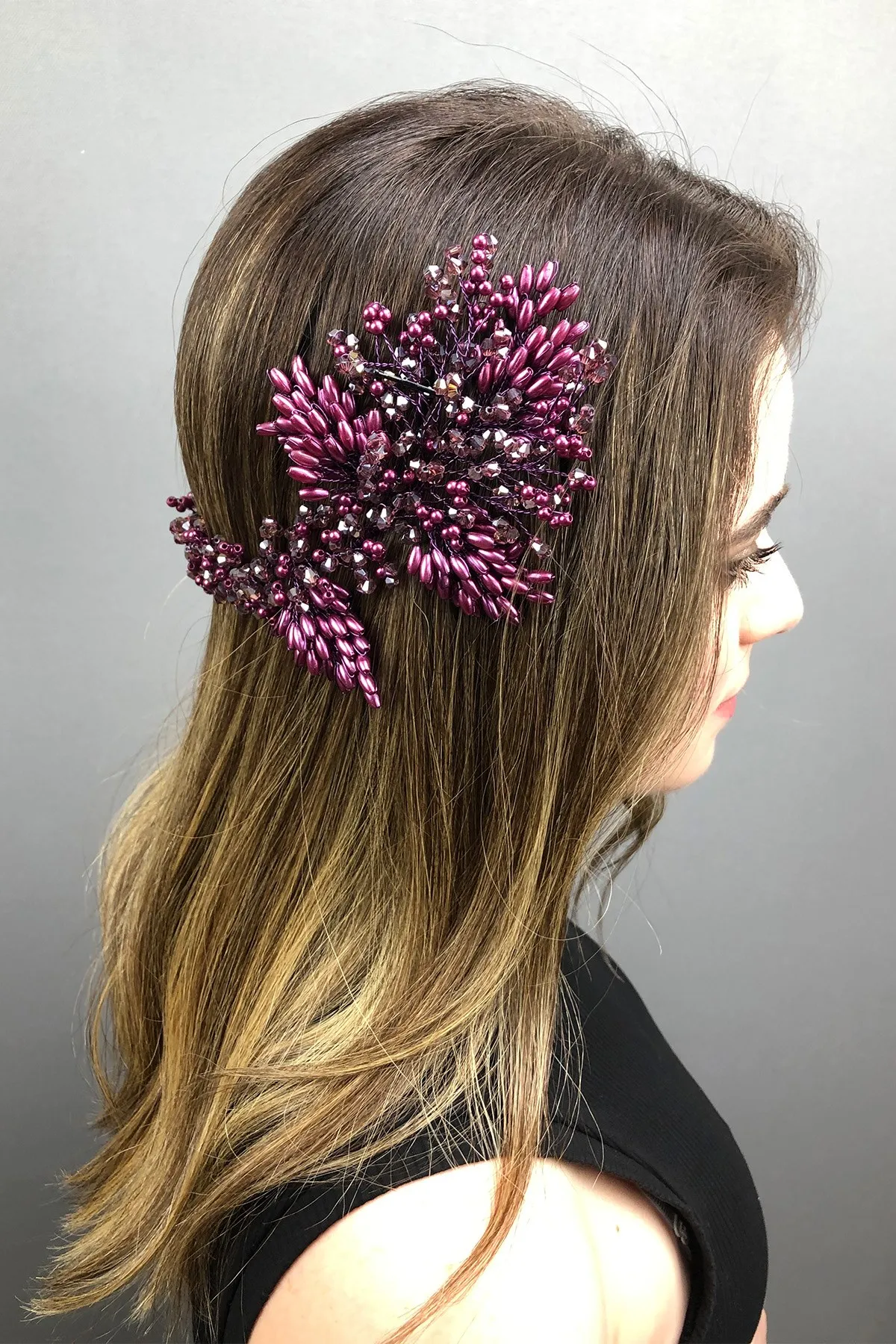 

Bridal Henna Crown with Purple Helen Crystal and Pearls