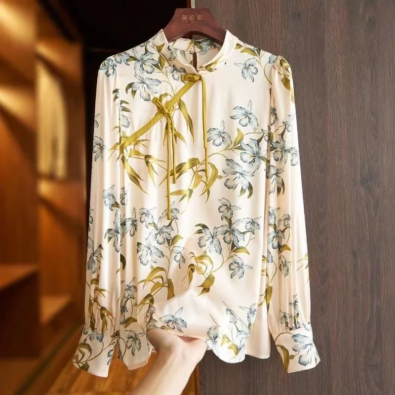 Women's Printed Shirts Spring Autumn Loose Tops Chinese New Traditional Women's Retro Han Cheongsam Tops