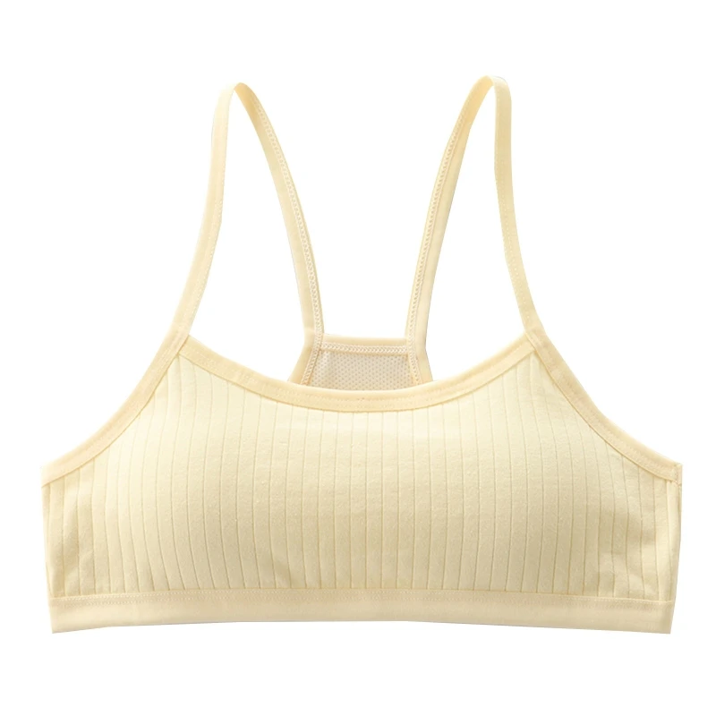 

Teens Girls Cotton Training Bra Padded Racerback Ribbed Solid Color Bralette Mesh Back Spaghetti Strap Vest Underwear