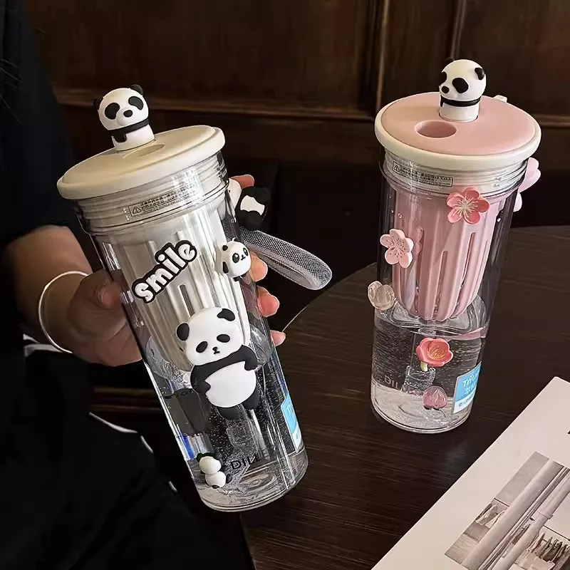 650 мл кавайная бутылка для воды с фильтром милая Сакура и панда тритан спортивная