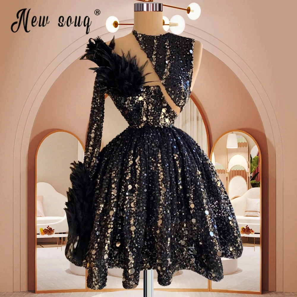 

Блестящие черные короткие платья с блестками для выпускного вечера, бальное платье до колена с круглым вырезом, коктейльное Ночное платье д...