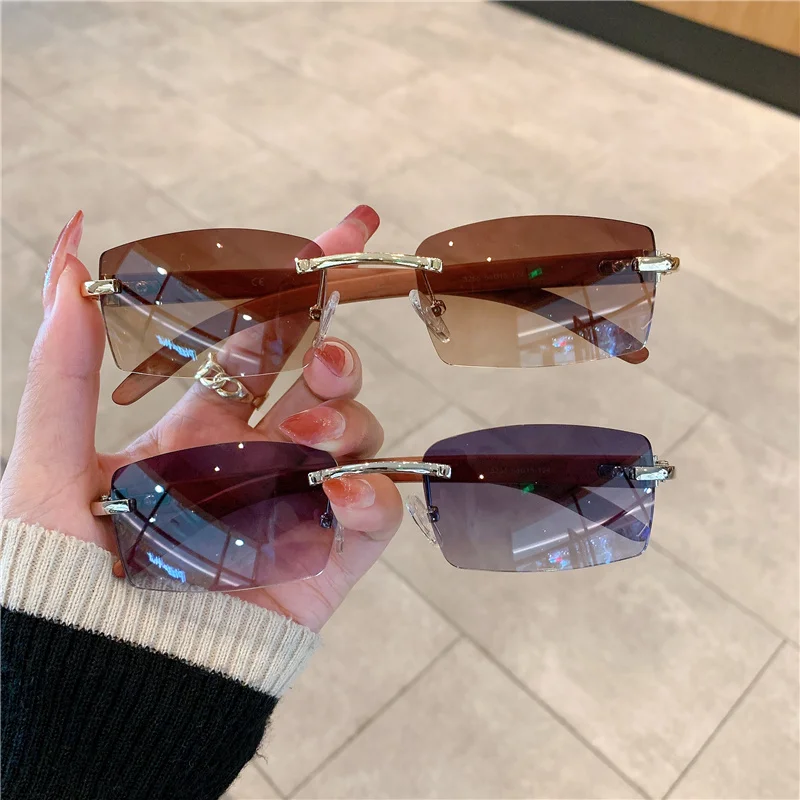 

Rimless Sunglasses for Women Men Wooden Pattern Luxury Retro Sun Glasses Shades UV400 Travel Outdoor очки солнечные женские