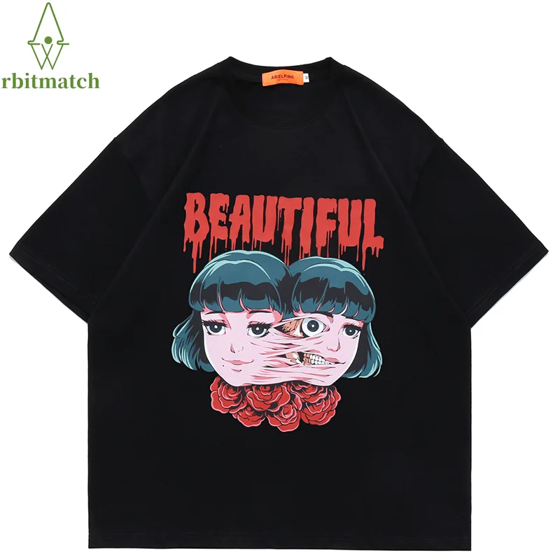 

2022 Men Streetwear T-Shirt Hip Hop Anime Abstract Graphic T Shirt Harajuku Cotton Loose Tshirt Summer Short Sleeve Tops Tees