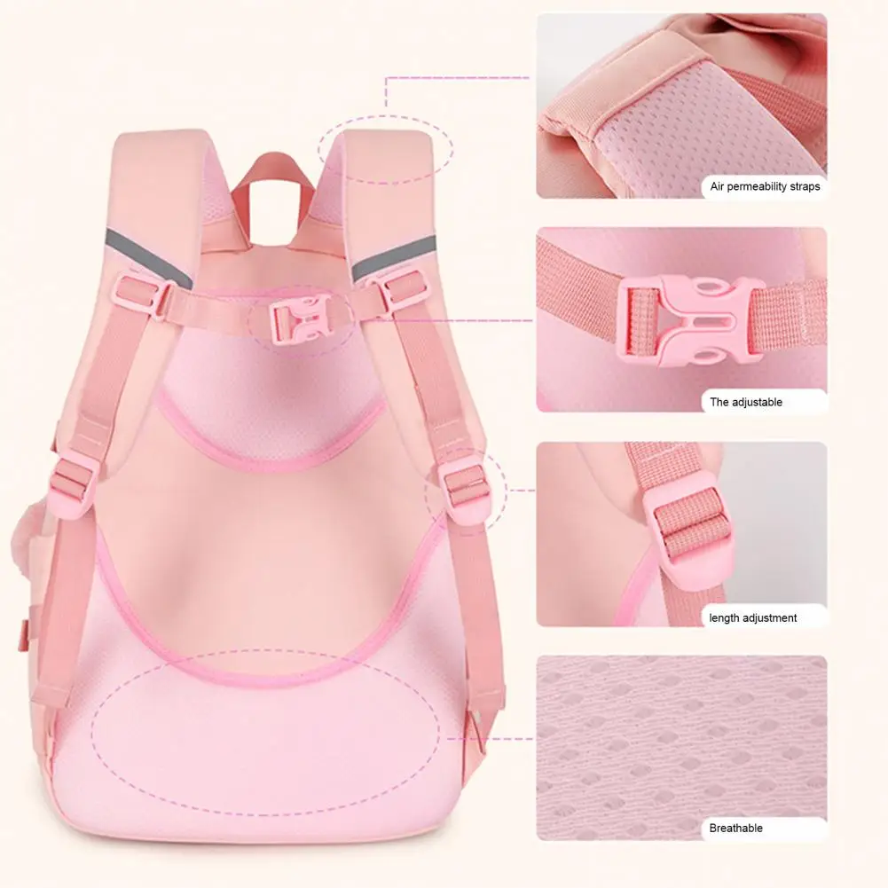1-6 Grades Girls Bookbag Solid Color Large Capacity Smooth Zipper Backpack School Bag for Primary School Students