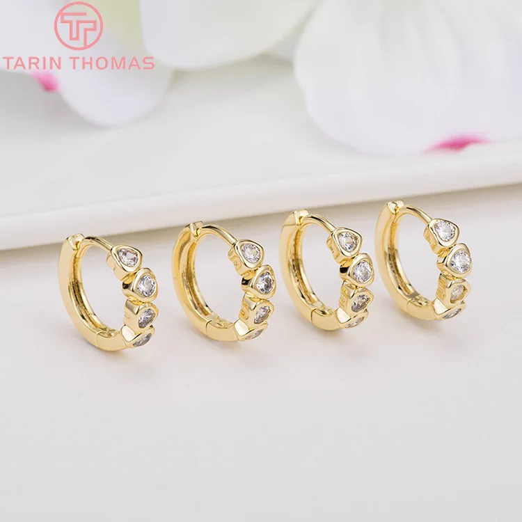 

Круглые серьги-кольца с цирконием, 6 шт., латунь, 24 К, золото, комплектующие для изготовления ювелирных украшений «сделай сам» высокого качес...