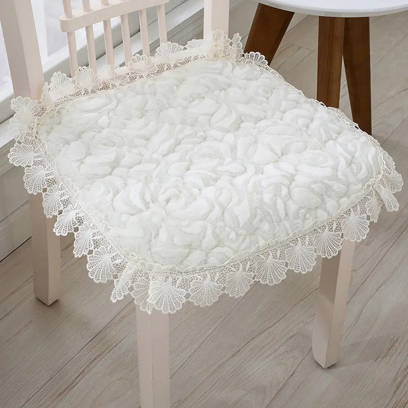 Korean Style Household Plush Lace Non-slip Chair Cushion Winter Thickened Warm Seat Pads Office Sedentary Non-slip Stool Mats