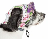 pet life botanic bark floral uv protectant adjustable fashion canopy brimmed dog hat cap