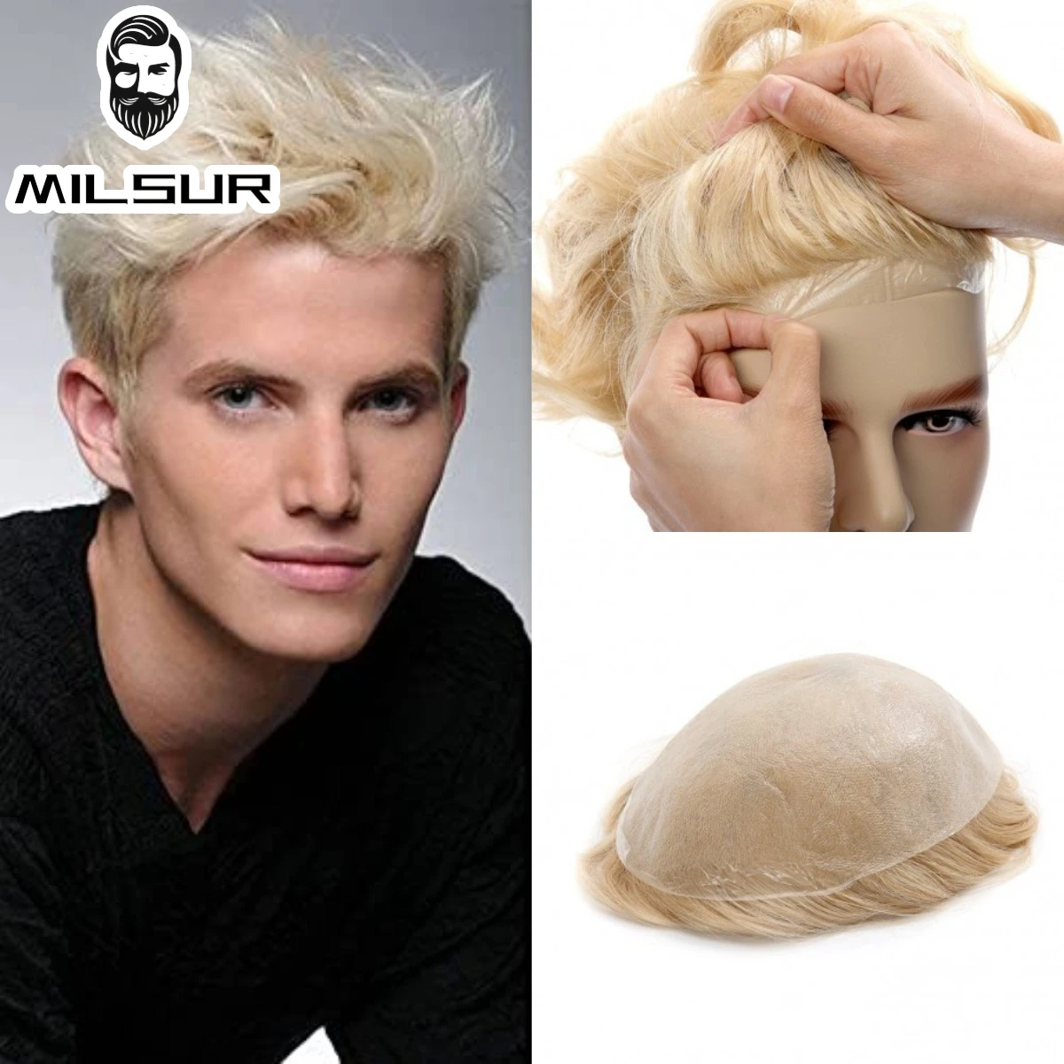 Мужской парик с тонкой кожей полная система волос из искусственной кожи 0 03-0 04 мм