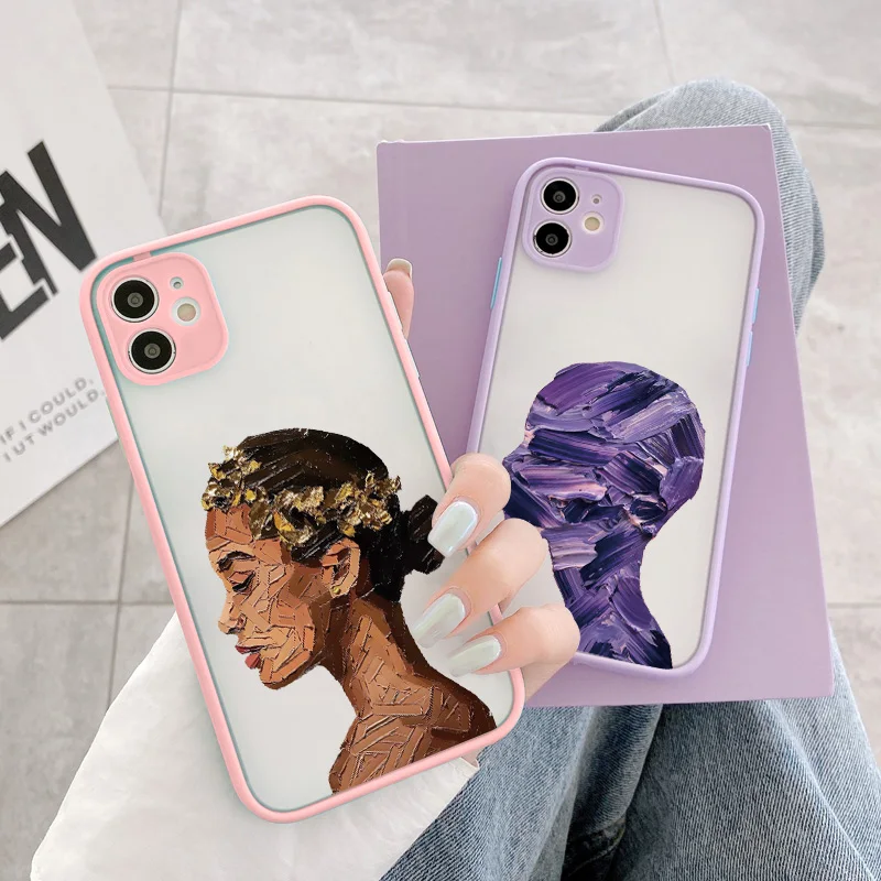 

Retro Art Oil Painting Phone Case For iPhone 7 8 Puls SE 2020 13 12 11 Pro Max Mini XR X XS Max Human Head Art Cases Hard Covers