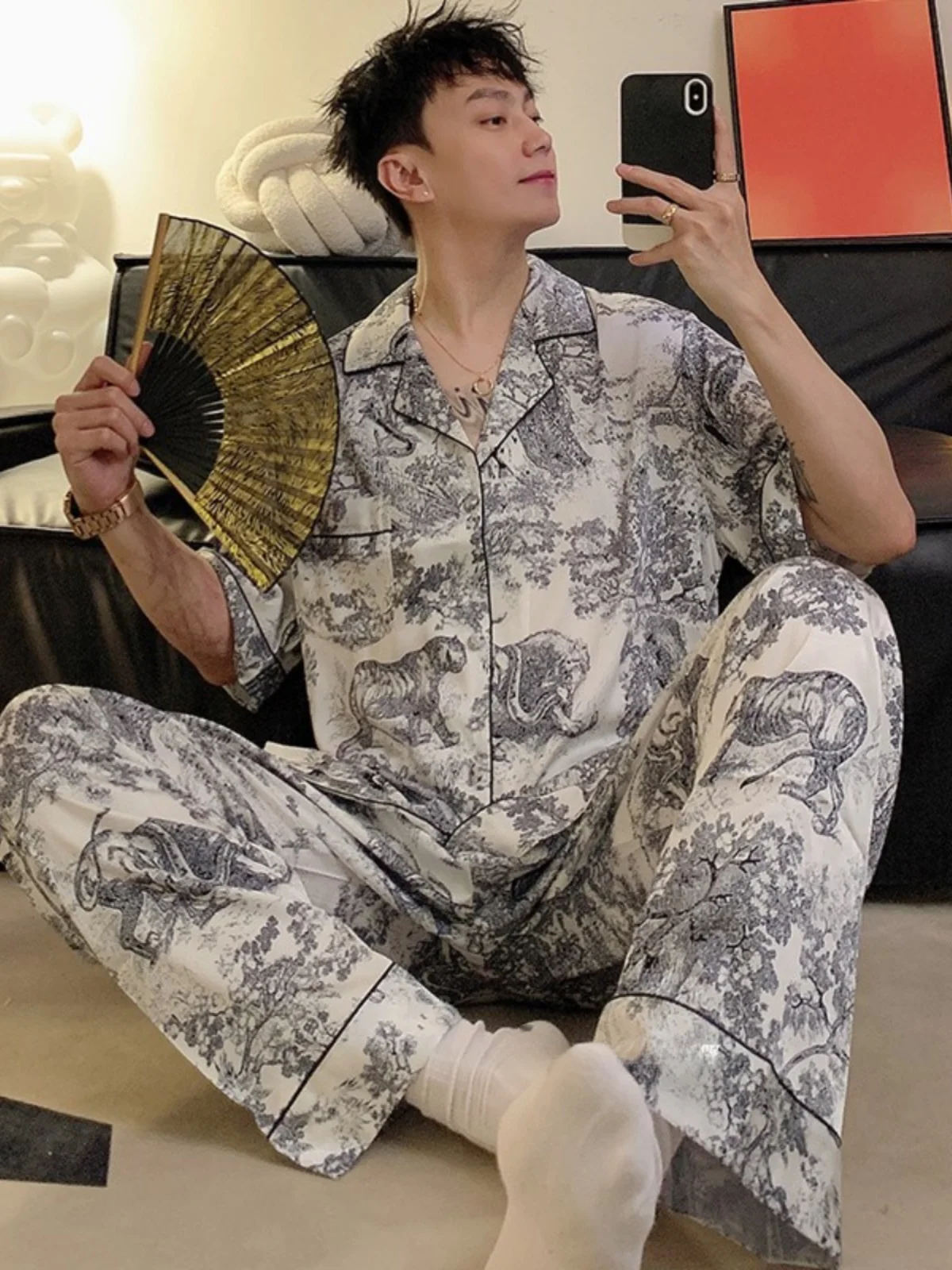 Мужская Летняя тонкая крутая Новинка 2024 брюки с коротким рукавом чернильный