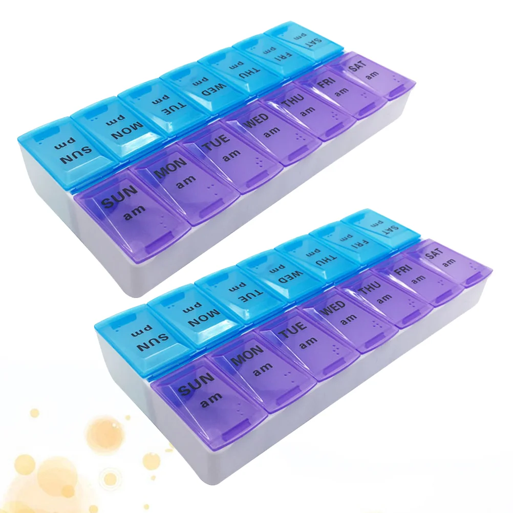 

2pcs Box Portable 7 Day AM/PM Weekly Storage Case with 14 Compartments