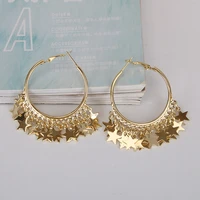 fashion circle hoop earrings with tassel for women star jewelry gold color plated party female gifts new e0263