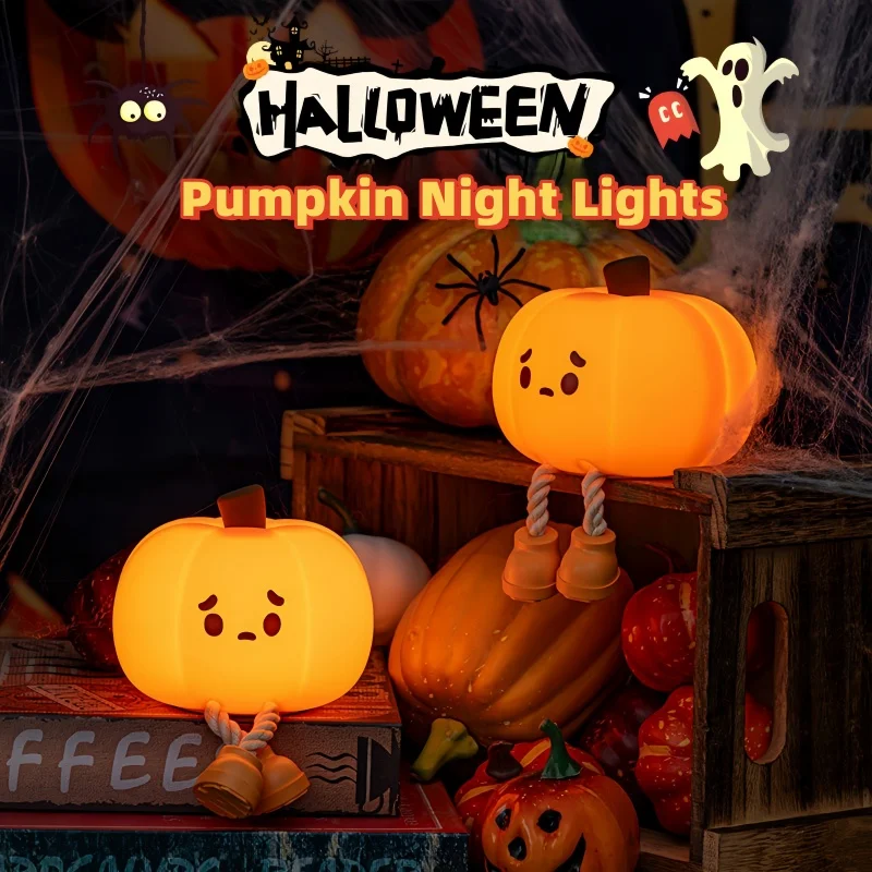 Хэллоуин тыква ночные огни милые мягкие силиконовые безопасные лампы украшения