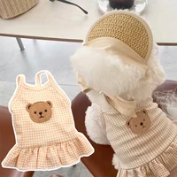 fashion plaid dog dress cat dress breathable cute dog clothes vest puppy summer clothes dog princess dress bear suspender skirt