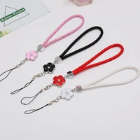 braided leather phone hanging cord flowers short bracelet for women girls wrist strap for mobile phone key anti lost lanyard
