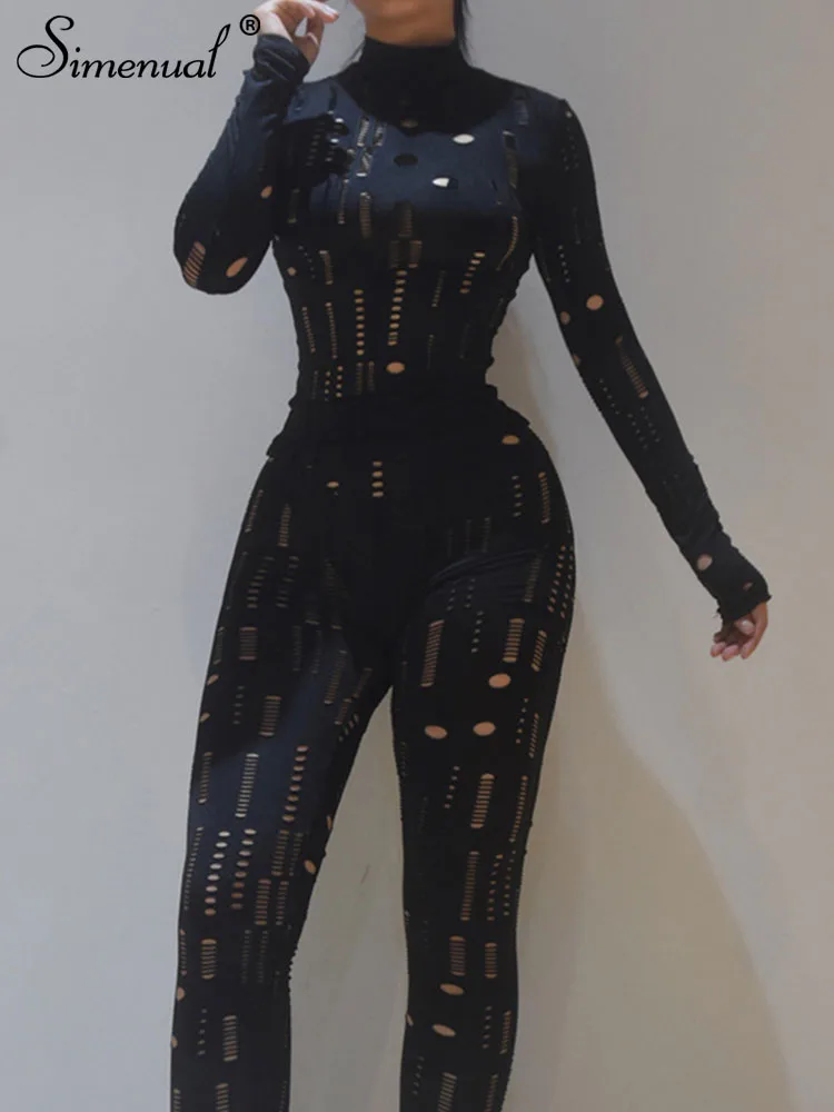 Simenual однотонный весенний женский комплект 2 шт. с вырезами и длинными рукавами