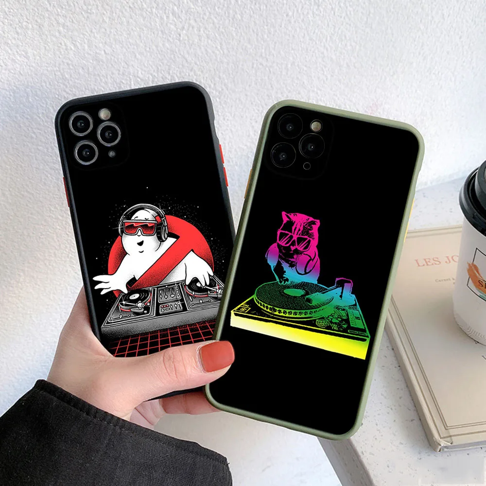 Полупрозрачный чехол для телефона Skin Feel iPhone 16 Pro Max 15 14 13 12 11 7 8 Plus SE Mini XR Cartoon DJ Radio Music