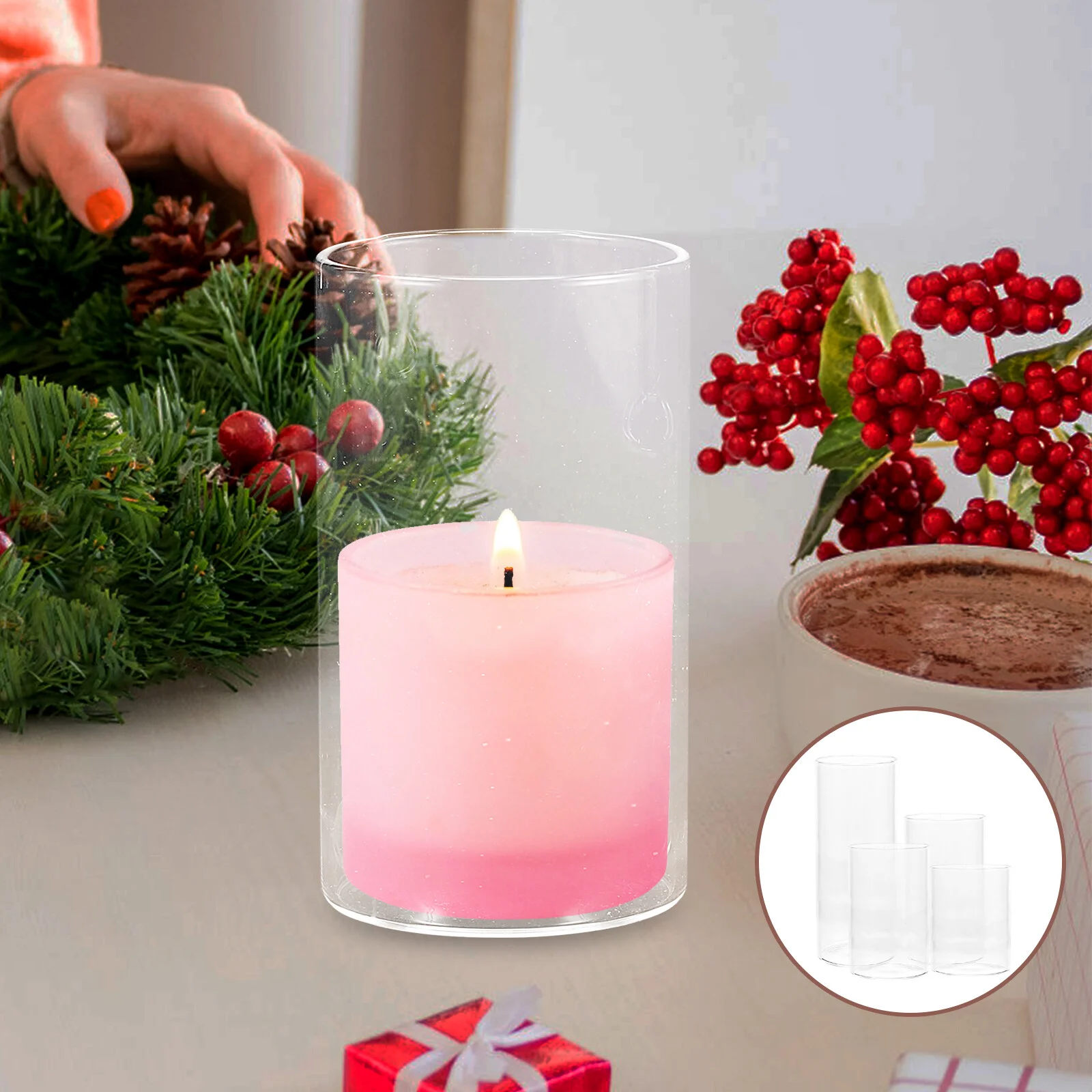 

4 Pcs Glass For Table Top Clear Holder Glass Cup Clear Jars Shades Holder Holders Pillar Candles Cylinders Candleholders