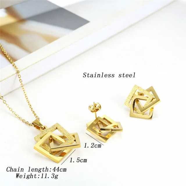 

Stainless Steel 2023 Jewelry Sets Necklace Woman Star Type Geometric Square Pendant Female FashionStainless Steel advanced Acce