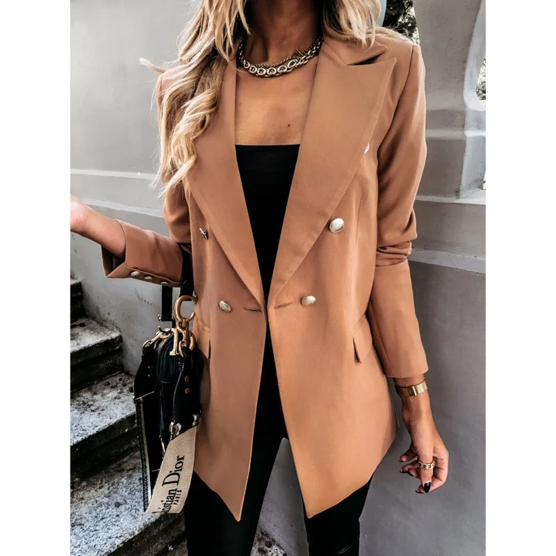 Blazer for Women 2023 Autumn and Winter New Solid Color Blazer Women Long-sleeved Double-breasted Cropped Blazer