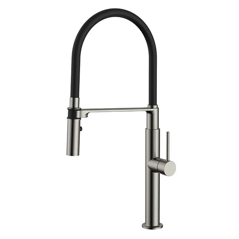 

Brushed Gun Grey Tap Ware Kitchen Sink Faucet with Pull Down Spray, Solid Brass Kitchen Faucet