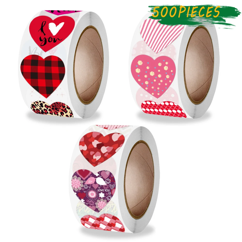 

SDOYUNO 1inch Heart Diy Stickers 500pcs Birthday Party Decor Sealing Label Kids Handwork DIY Paper Tag For Laptop And Phone Gift