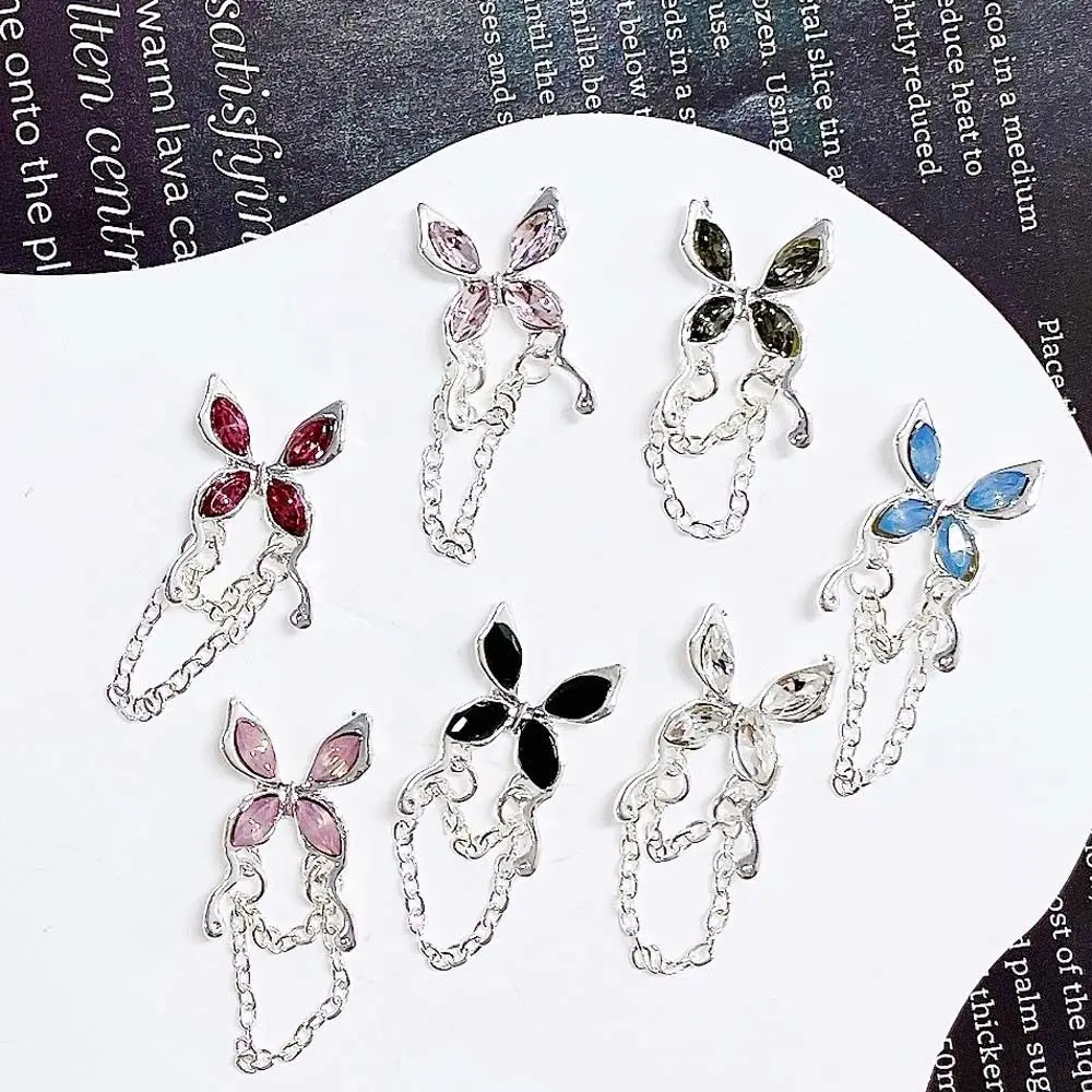

3Pcs/set Butterfly Alloy Tassel Double Chain Nail Ornament Butterfly Tassel Double Chain DIY Butterfly Nail Accessories