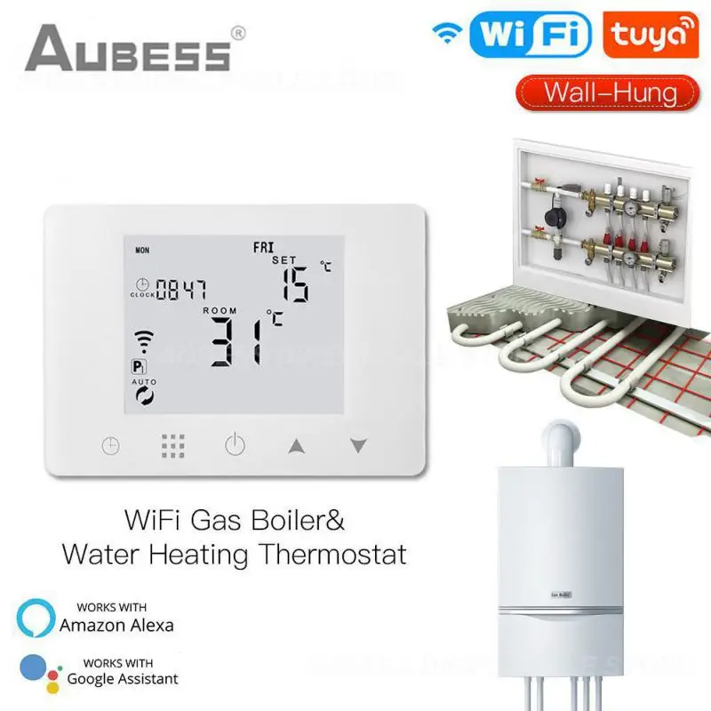 

Wall-hung Tuya Wifi Smart Thermostat Remote Control Gas Boiler Lcd Digital Display Usb Power Supply Batteries Smart Home