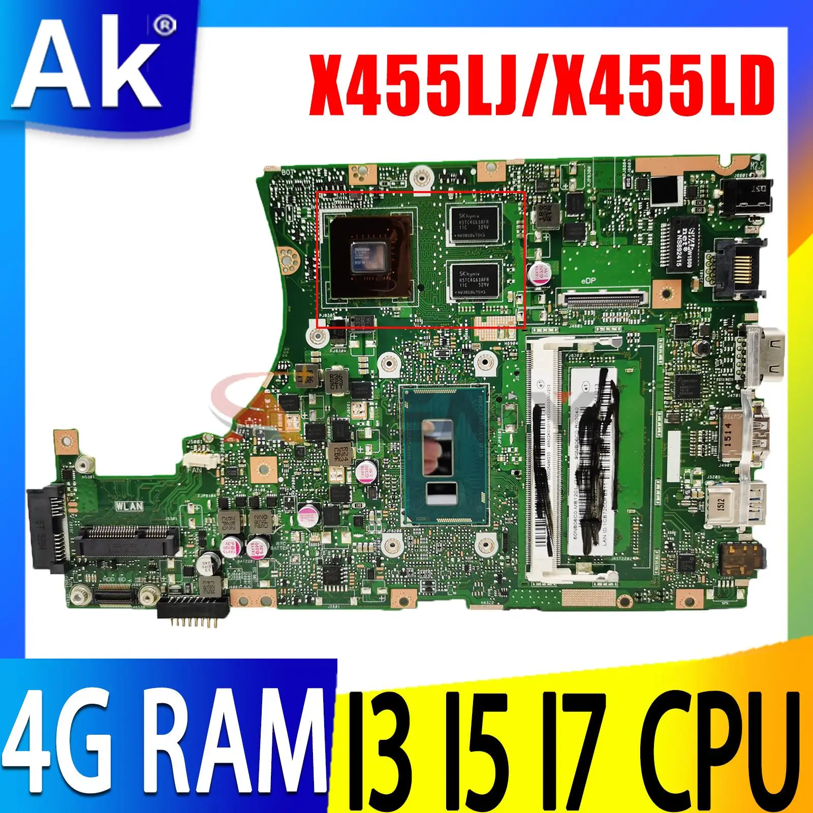 

X455LJ Mainboard For ASUS X455LF X455L X455LD A455L F454L X455LA Laptop Motherboard I3 I5 I7 CPU PM/UMA RAM-4GB