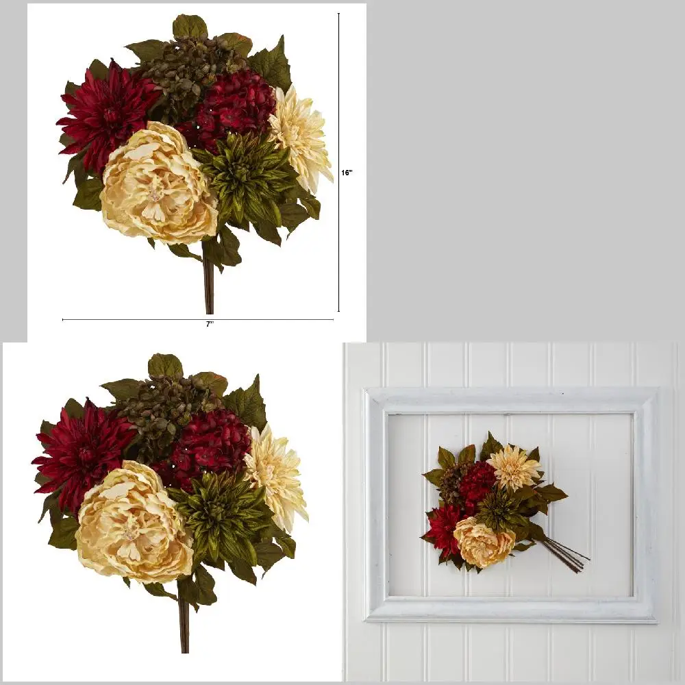 

Revised Title: 2 Sets of Artificially Crafted Red Peony, Hydrangea and Dahlia Flower Bouquet – Decorative Beauty for Home & Of