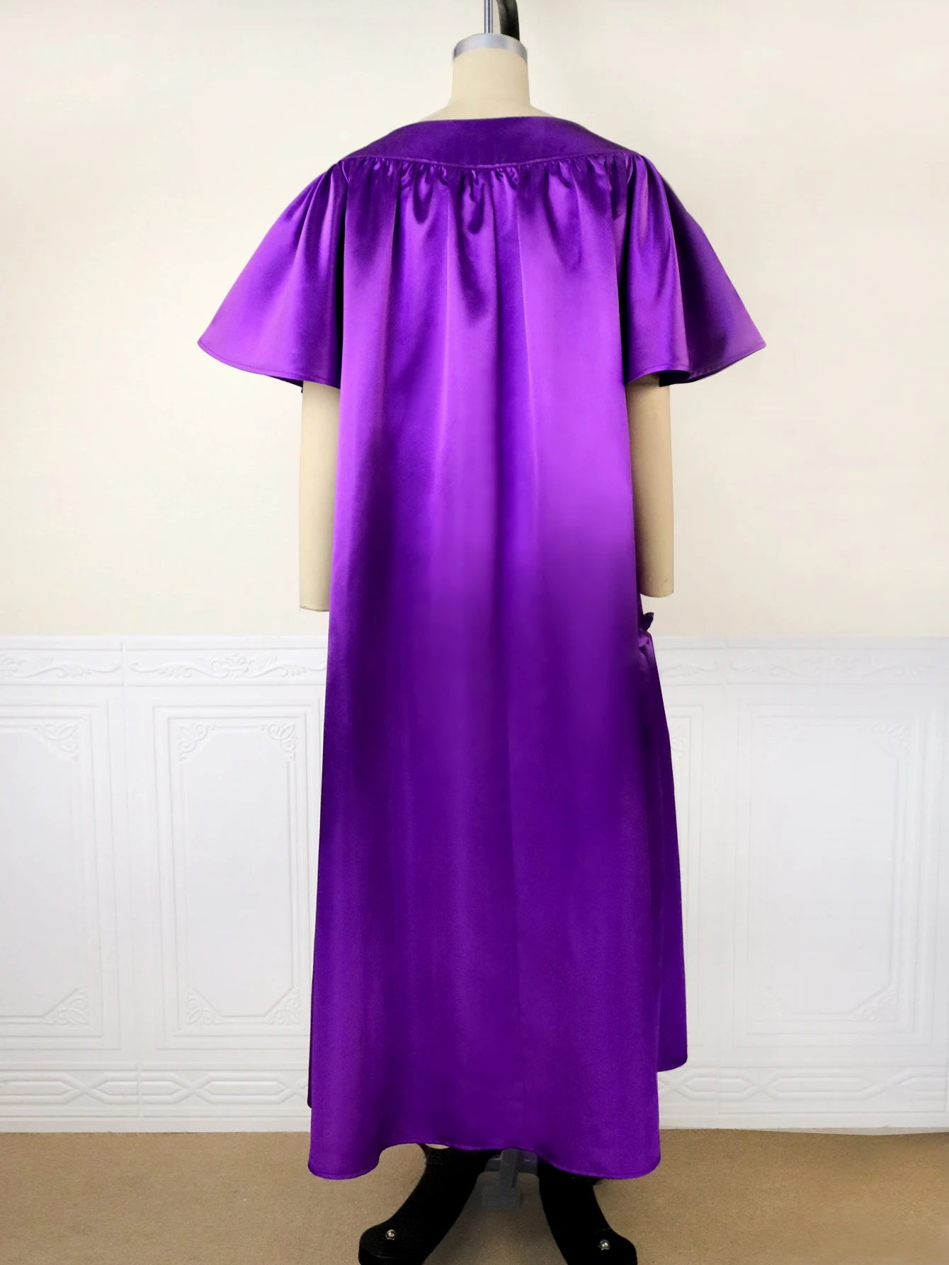 Purple Loose Long Dresses Plus Size 4XL Short Ruffles Sleeve O Neck White Evening Cocktail Event Party Gowns Outfits for Women