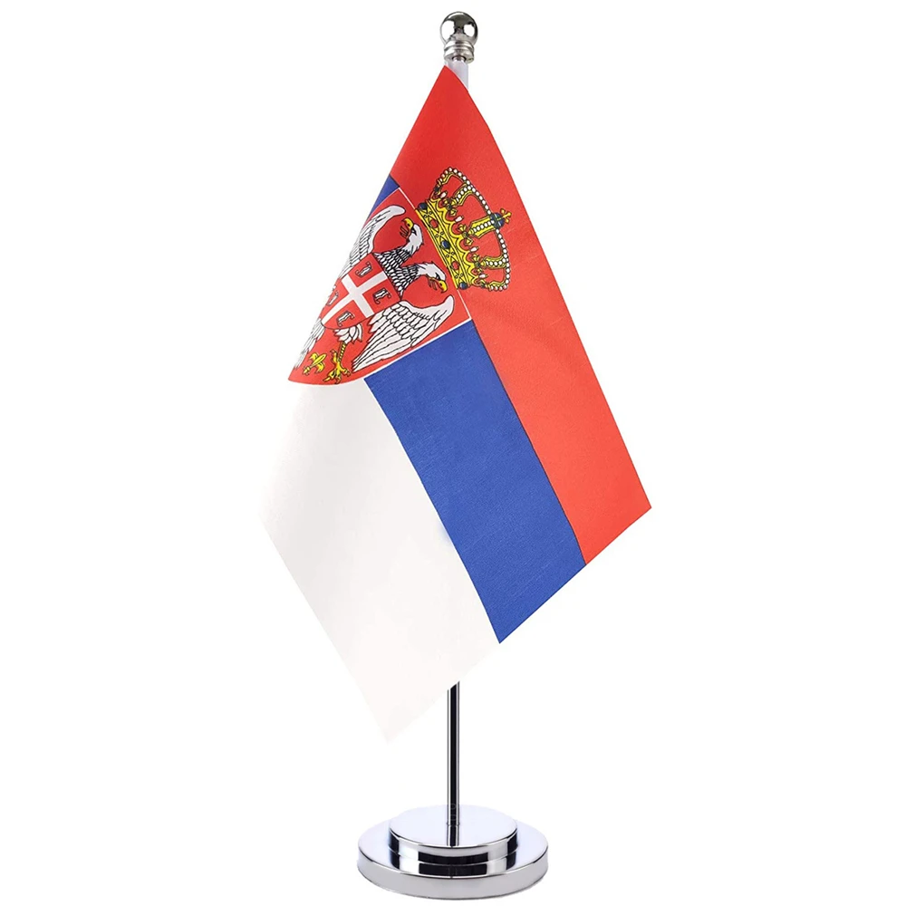

14x21cm Office Desk Flag Of Serbia Banner Boardroom Table Stand Pole Stick The Serbia Cabinet Flag Set Meeting Room Decor