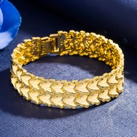 15mm wide mens bracelet wrist chain 18k yellow gold filled classic heart link men jewelry gift