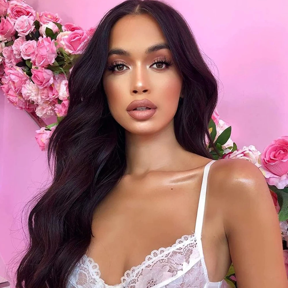 

FANXITION Synthetic Wig Natural Hair Natural Black Color Body Wave Lace Front Wig Daily Wigs For Black Women Natural Hairline