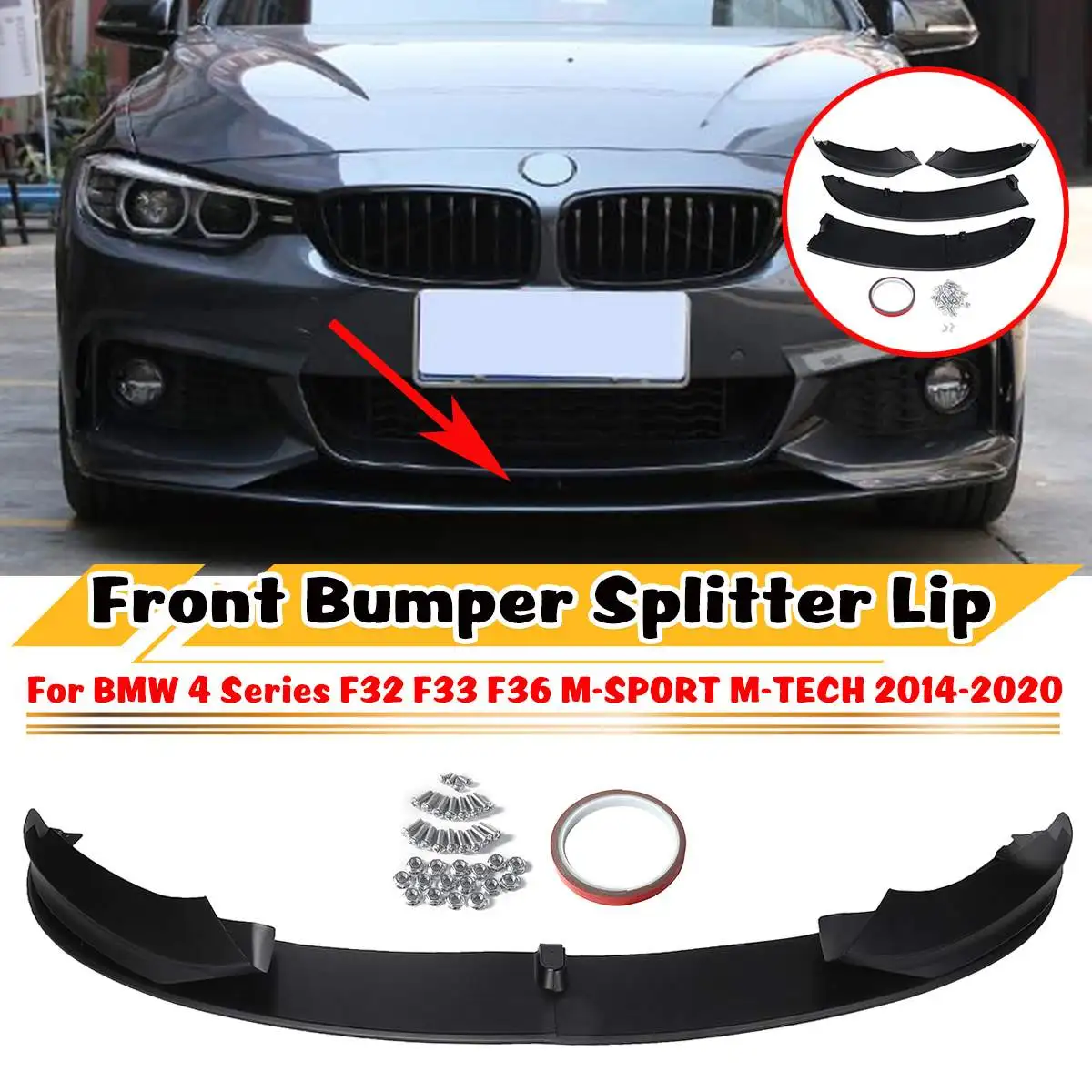 

New Front Bumper Lip Spoiler Diffuser Body Kit Splitters Aprons Guard Trim For BMW 4 Series F32 F33 F36 M-SPORT M-TECH 2014-2020