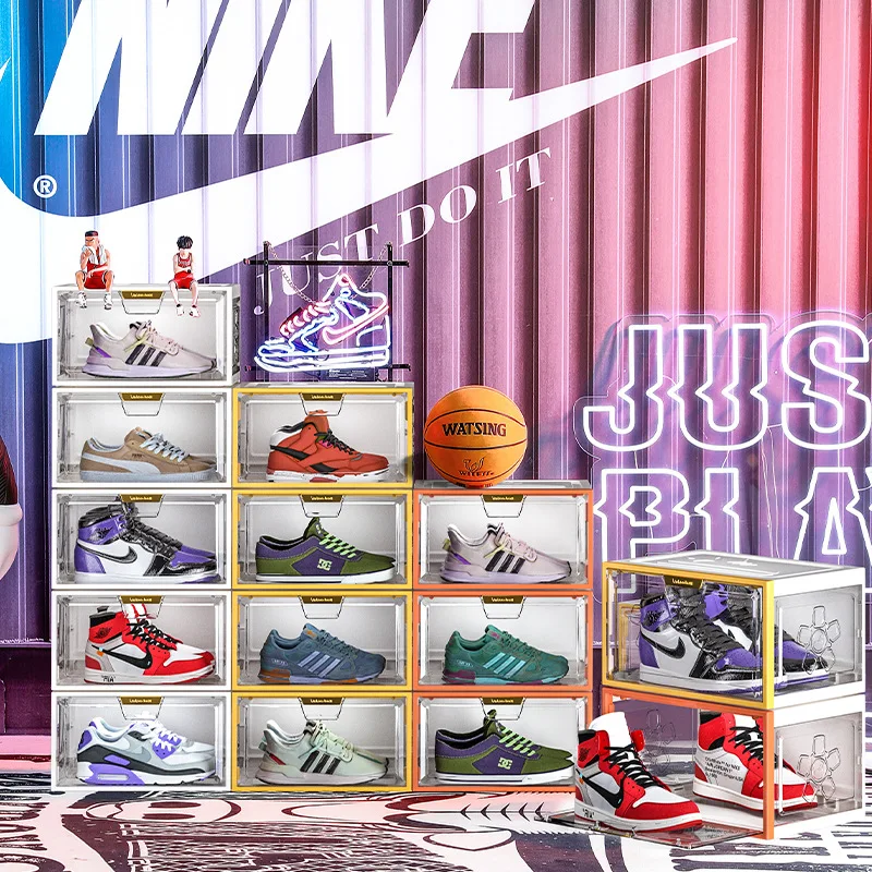 

AJ Transparent Shoe Box Plastic Dustproof Anti-Oxidation Sneakers Storage Box Internet Celebrity Shoe Cabinet Shoes Wall Shoes