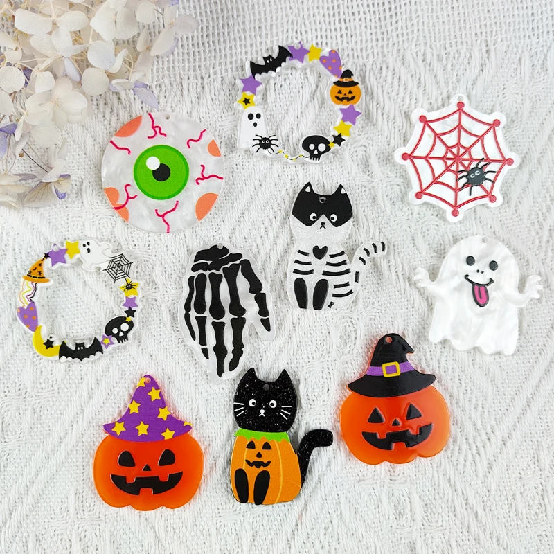 

MuhNa 10 шт. Хэллоуин Паук Паутина Черный кот череп руки зло Eey акриловые подвески для DIY серьги браслет ювелирные изделия