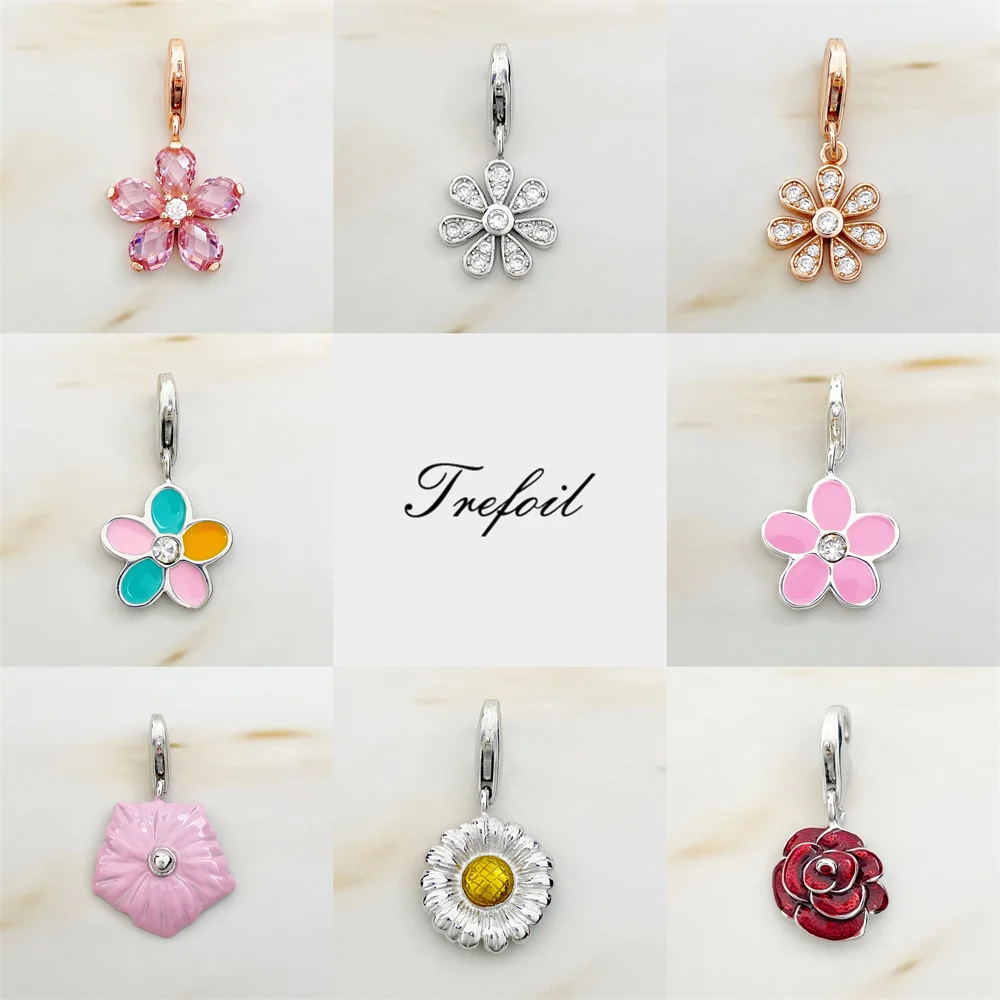 Petals Flower Rose Daisy Charms Pendant,Fashion Jewelry 925 Sterling Silver Romantic Gift For Women Girls Fit Bracelet Necklace