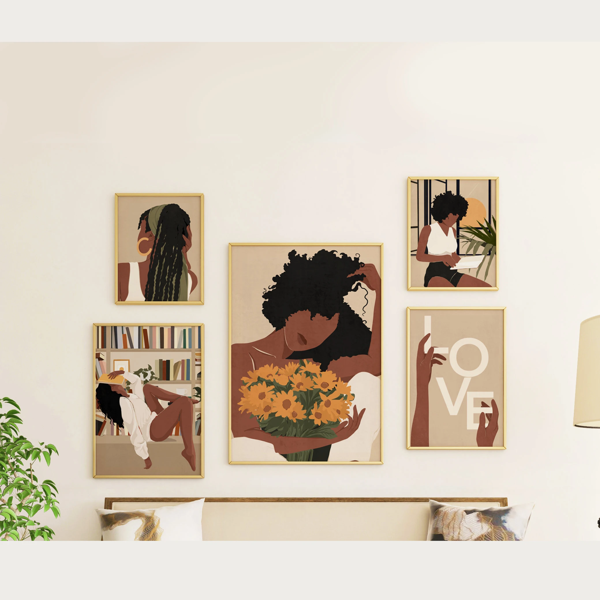 

Set of 5 Black Woman Tropical Wall Art Canvas Print Painting Poster Kitchen Home Decor Picture For Living Bed Kids Room Office