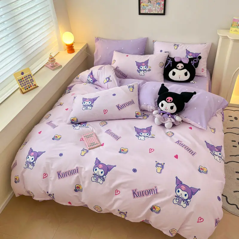 

Мультяшный Милый хлопковый набор Sanrio из четырех предметов My Melody Kuromi Cinnamoroll Kawaii для студенческого общежития простыня пододеяльник