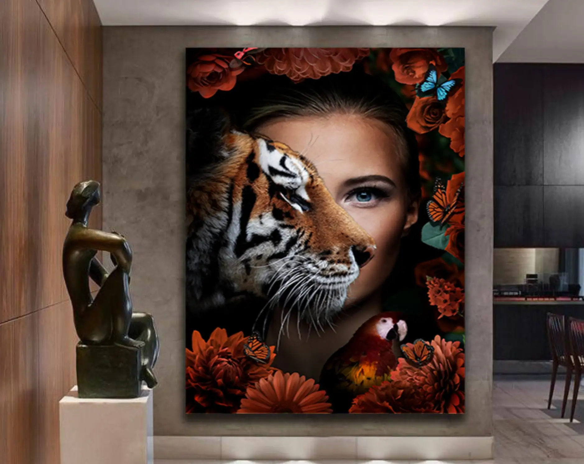 

Beautiful Woman and Leopard Wall Art Canvas Paintings Posters and Prints Modern Abstract Pictures for Living Room Home Decor