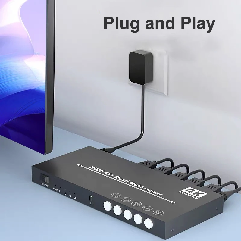 Фото 4K HDMI-мультивьюер 4x1 с функцией разделения экрана, 4-канальный видеомультиплексор, бесшовный переключатель экранов, 5 режимов №4