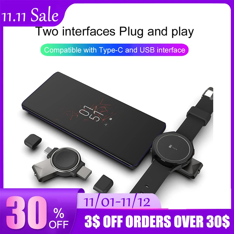 

Умные часы 2 в 1 с портом USB Type-C, магнитное зарядное устройство, портативная беспроводная зарядная док-станция для Samsung Galaxy Watch 3/4 Active 1/2