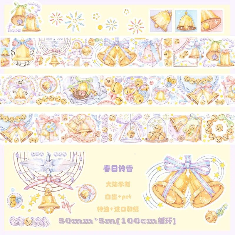 

Sweet Spring Bell PET Special Oil Washi Tapes School Supplies Masking Tape Adhesive Tape DIY Scrapbooking Decor Washi Sticker