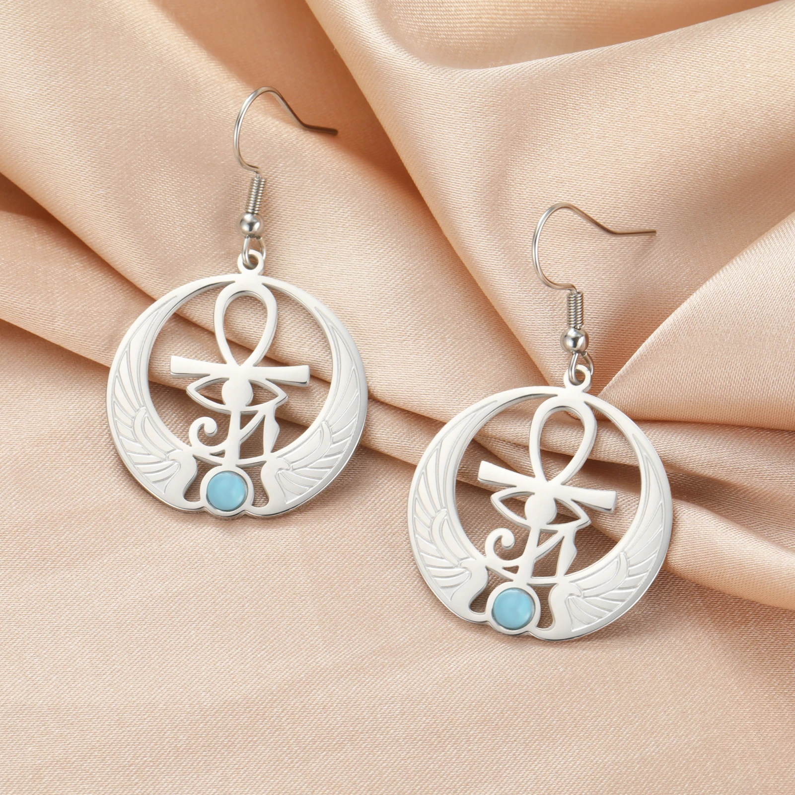 Teamer египетские серьги в форме глаз хора круглые из нержавеющей стали с бирюзовым