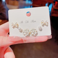 white flower earrings for women simple fashion fairy studs earrings bow studs earrings pearl earrings luxury jewelry 3 pairs set