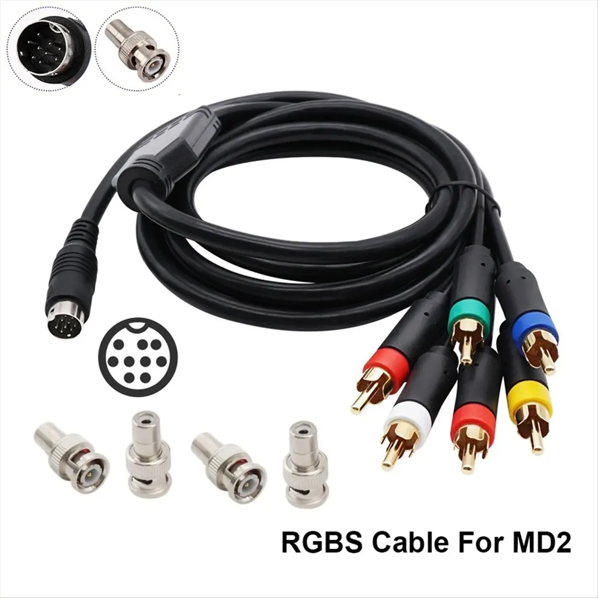 Фото Кабель DTC5 1.8M RGB/RGBS с разъемом MINI DIN-9Pin для игровых консолей Drive 2 MD2 с адаптером BNC №3