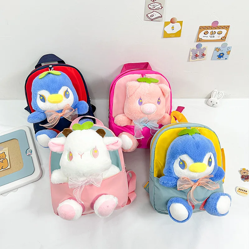 Cartoon Doll Shoulder Bag Removable Lightweight Children's Schoolbag Lamb Penguin Image Boys and Girls Kindergarten Backpack